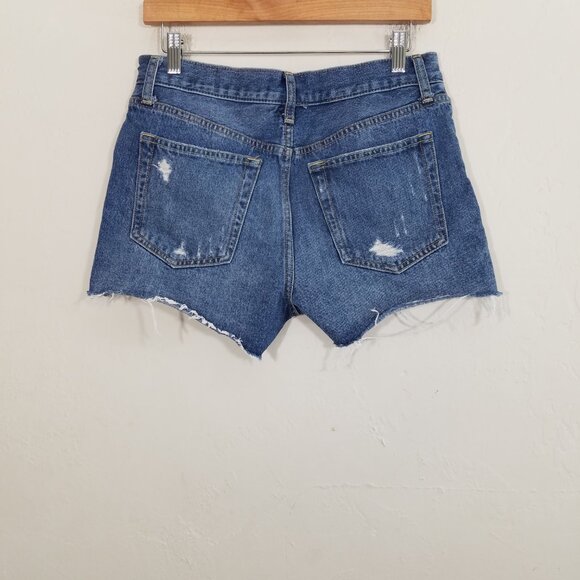 We The Free People Mid Rise Button Fly Distressed Jean Shorts Blue Size 28 - Picture 5 of 6